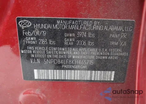 2019 Hyundai Elantra Sel from USA, damaged, VIN 5NPD84LF8KH465715